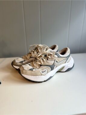 Nike Women's Beige, Gray and White Mesh Lace-Up Sneakers